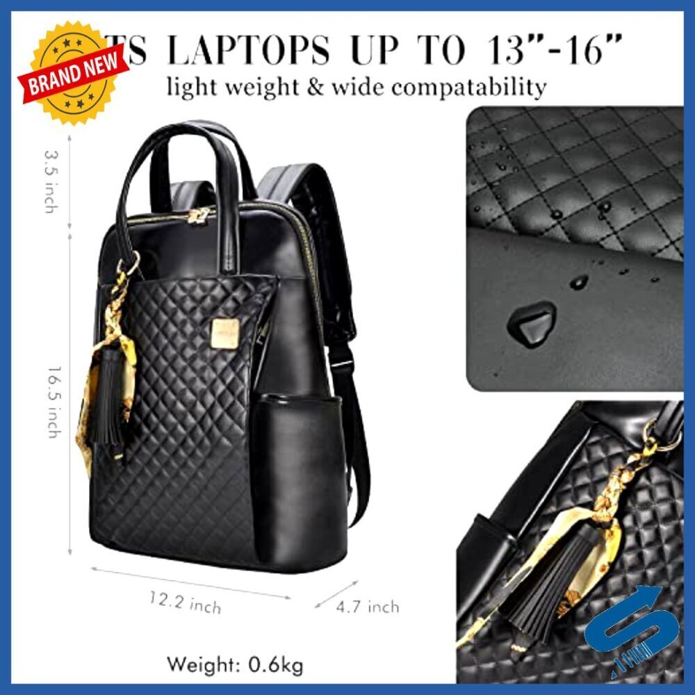Slim Laptop Backpack PU Leather Lightweight Water-Resistant Business Travel Work - Picture 5 of 6